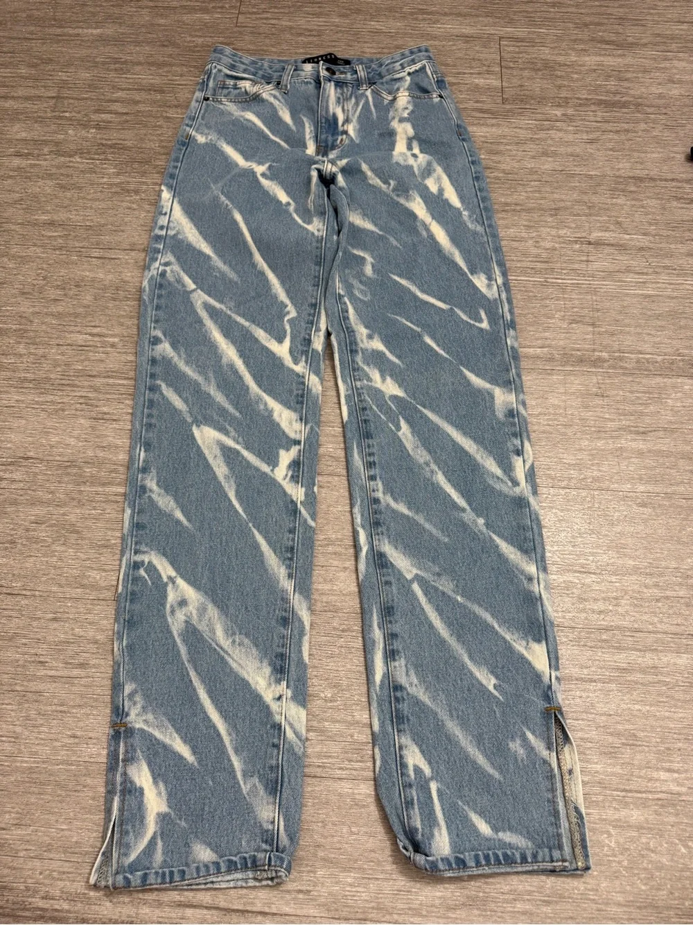 Lioness Bleach Wash Straight Leg Jeans Blue White Tie Dye High Rise Denim XXS